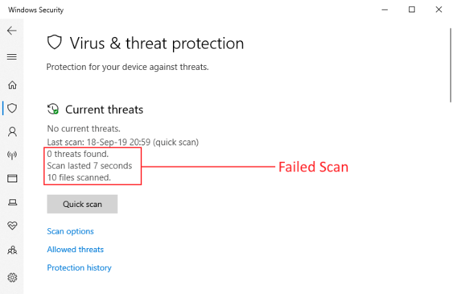 Windows Defender сканирует всего около 40 файлов